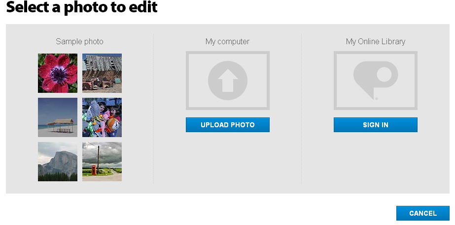 Upload image to edit in Photoshop Express Editor
